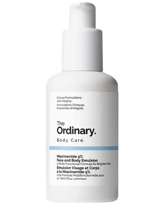 A lightweight face and body emulsion that helps unify the complexion and reduce the visibility of brown spots. Face and body emulsion with 5% Niacinamide is a versatile formula that helps reduce the visibility of brown spots on the face and body for a more even complexion. Tested on all skin types, it targets brown spots on key skin areas, including the face, neck, chest, and arms, to ensure a more even complexion on the face and body.